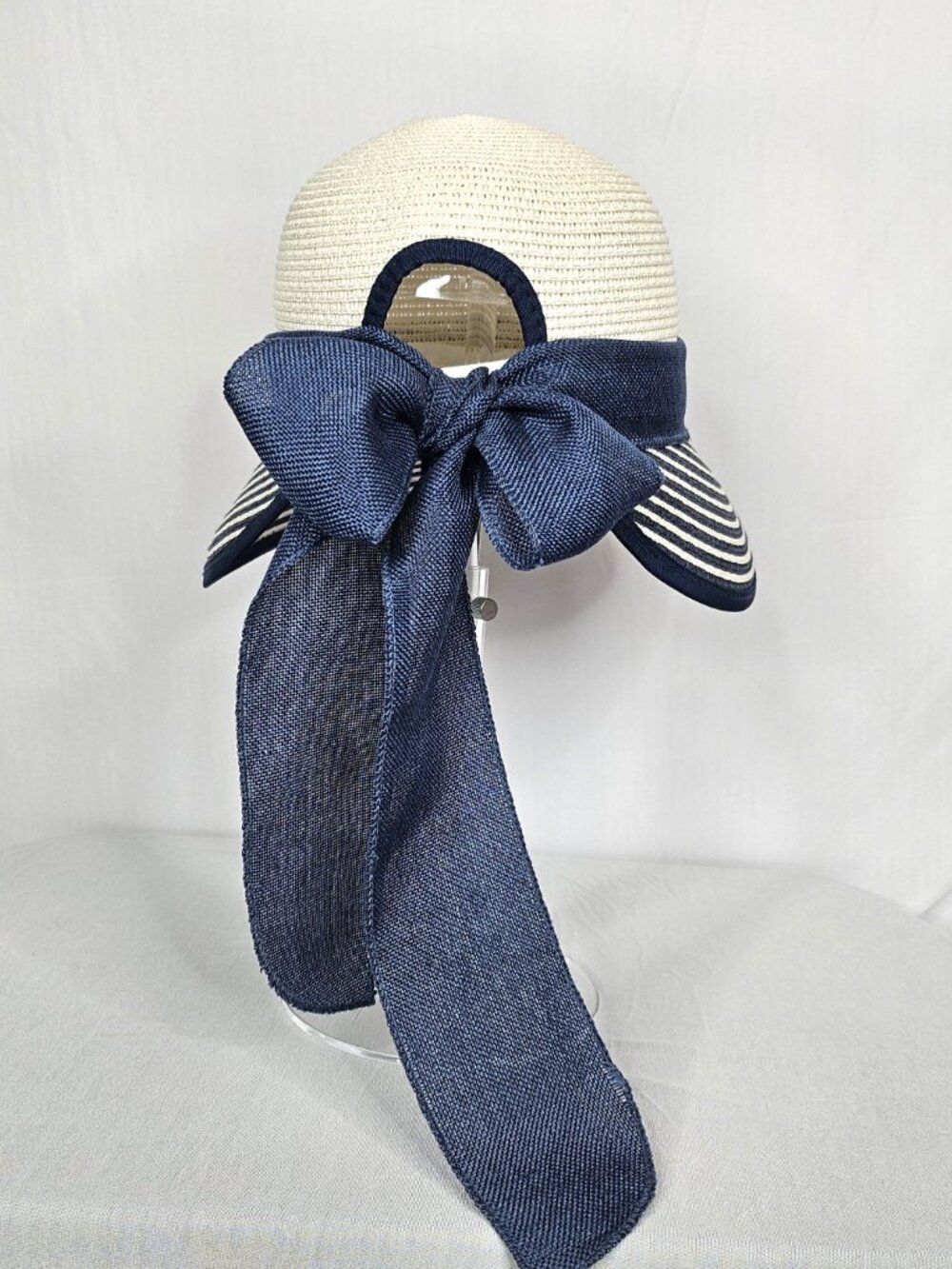 Packable Wide Brim Sun Hat | Navy Bow | Beach Resort Cruise | Adjustable - Picture 7 of 16